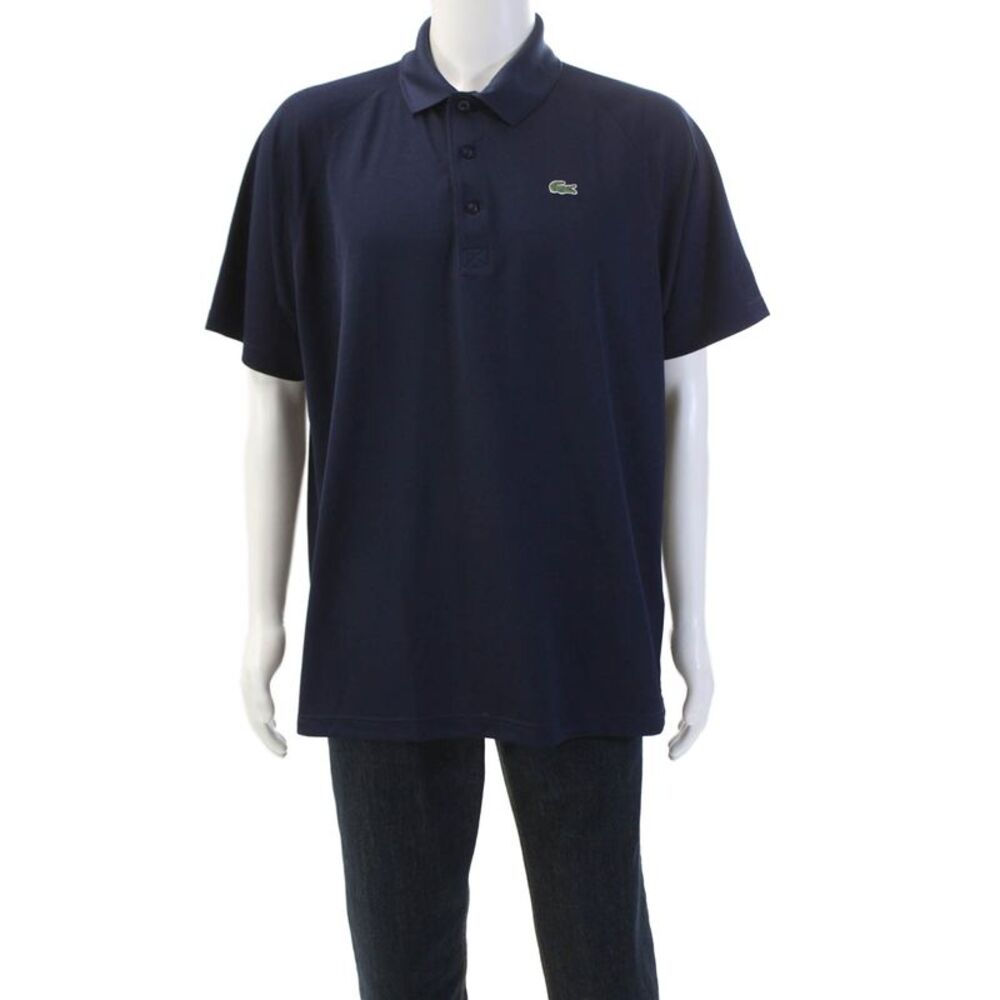 Lacoste Sport Mens V-neck Short Sleeve Lined Casual Shirt Navy Size 2XL